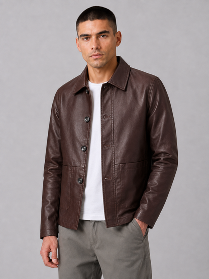 Faux Leather Lapel Jacket