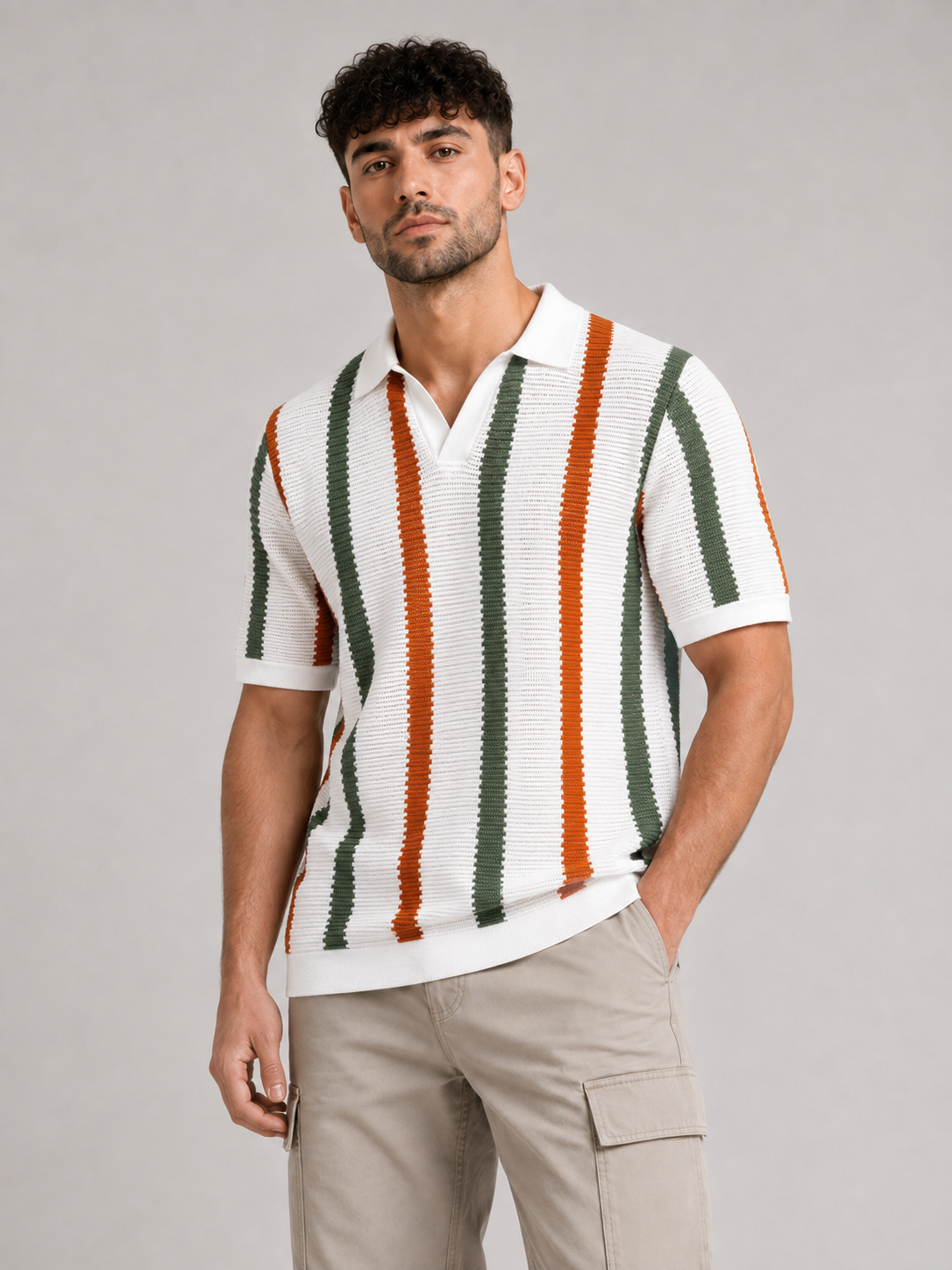 AIOPESON Short-Sleeve Striped Top