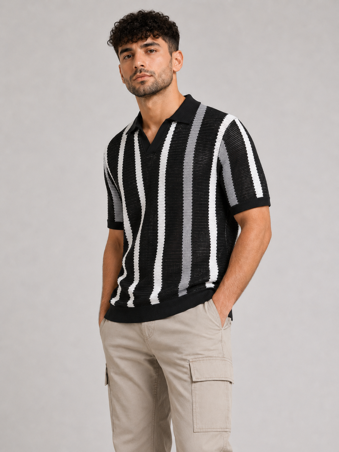AIOPESON Short-Sleeve Striped Top