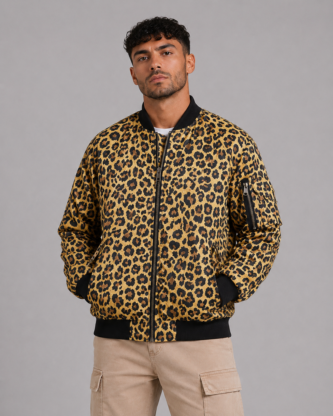 Leopard Print Stand Collar Jacket