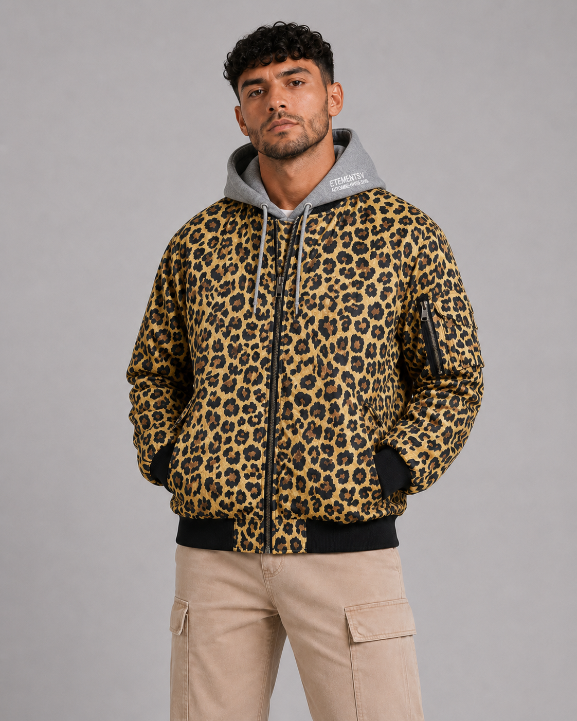 Leopard Print Stand Collar Jacket
