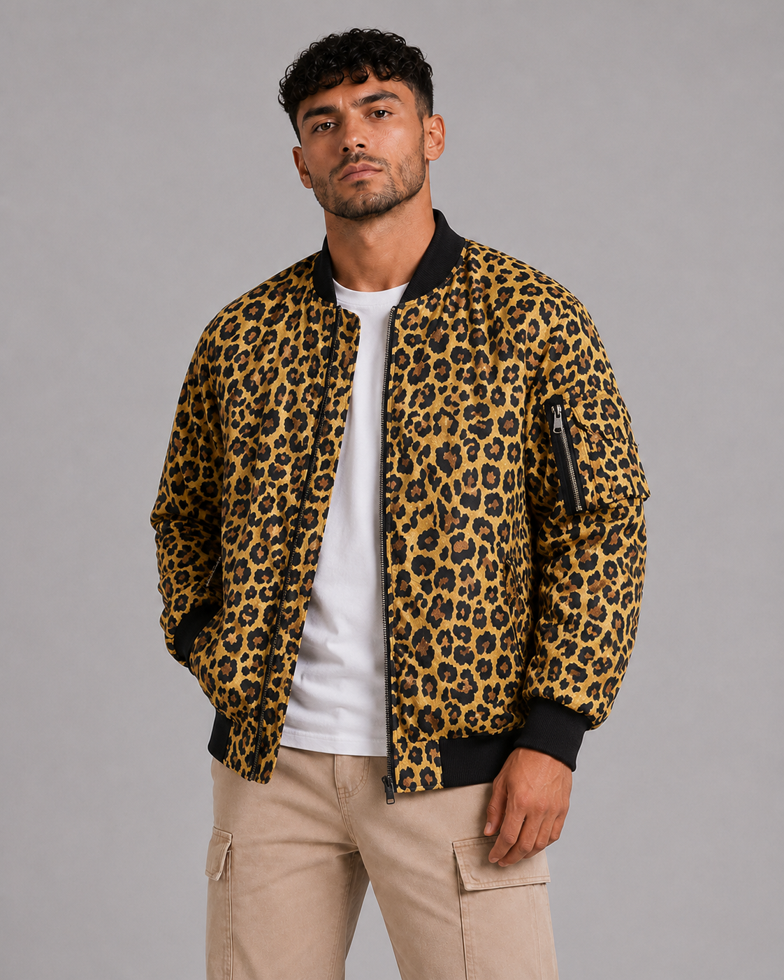 Leopard Print Stand Collar Jacket