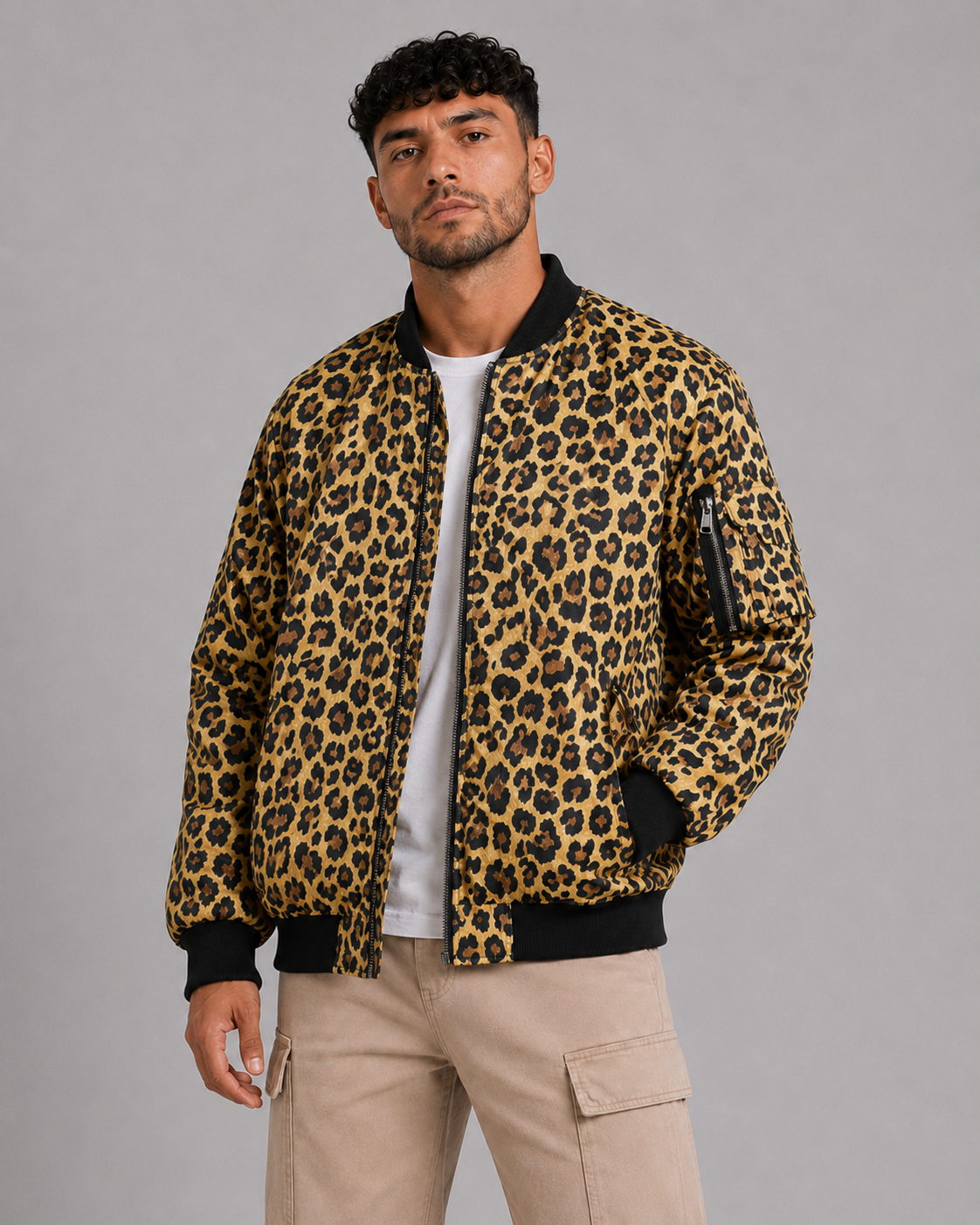 Leopard Print Stand Collar Jacket