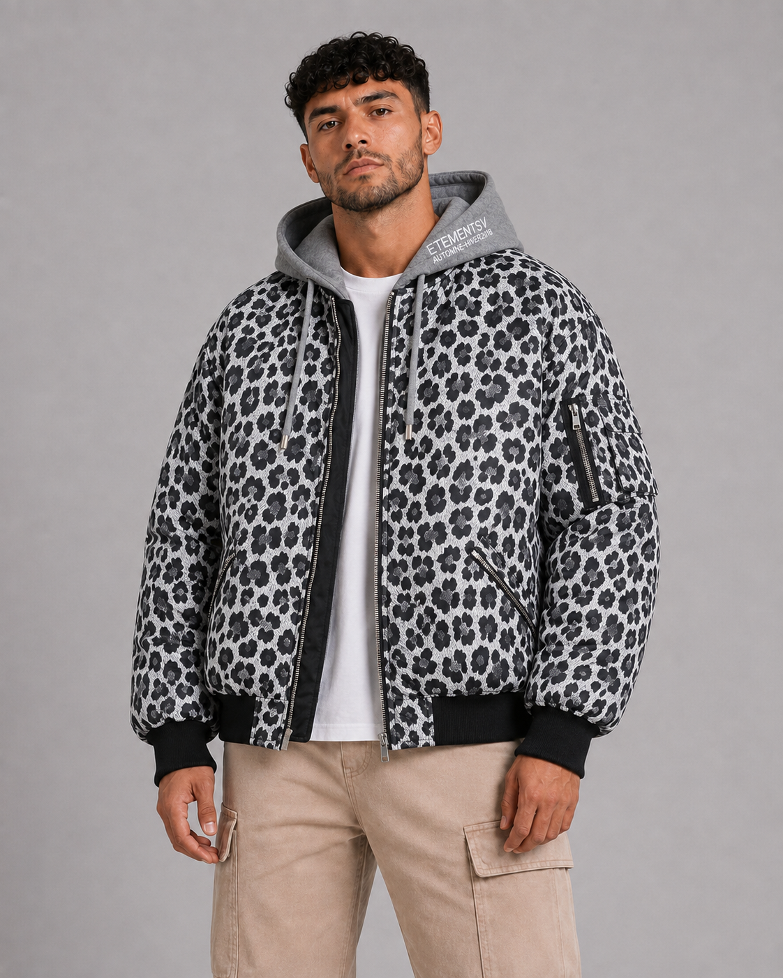 Leopard Print Stand Collar Jacket