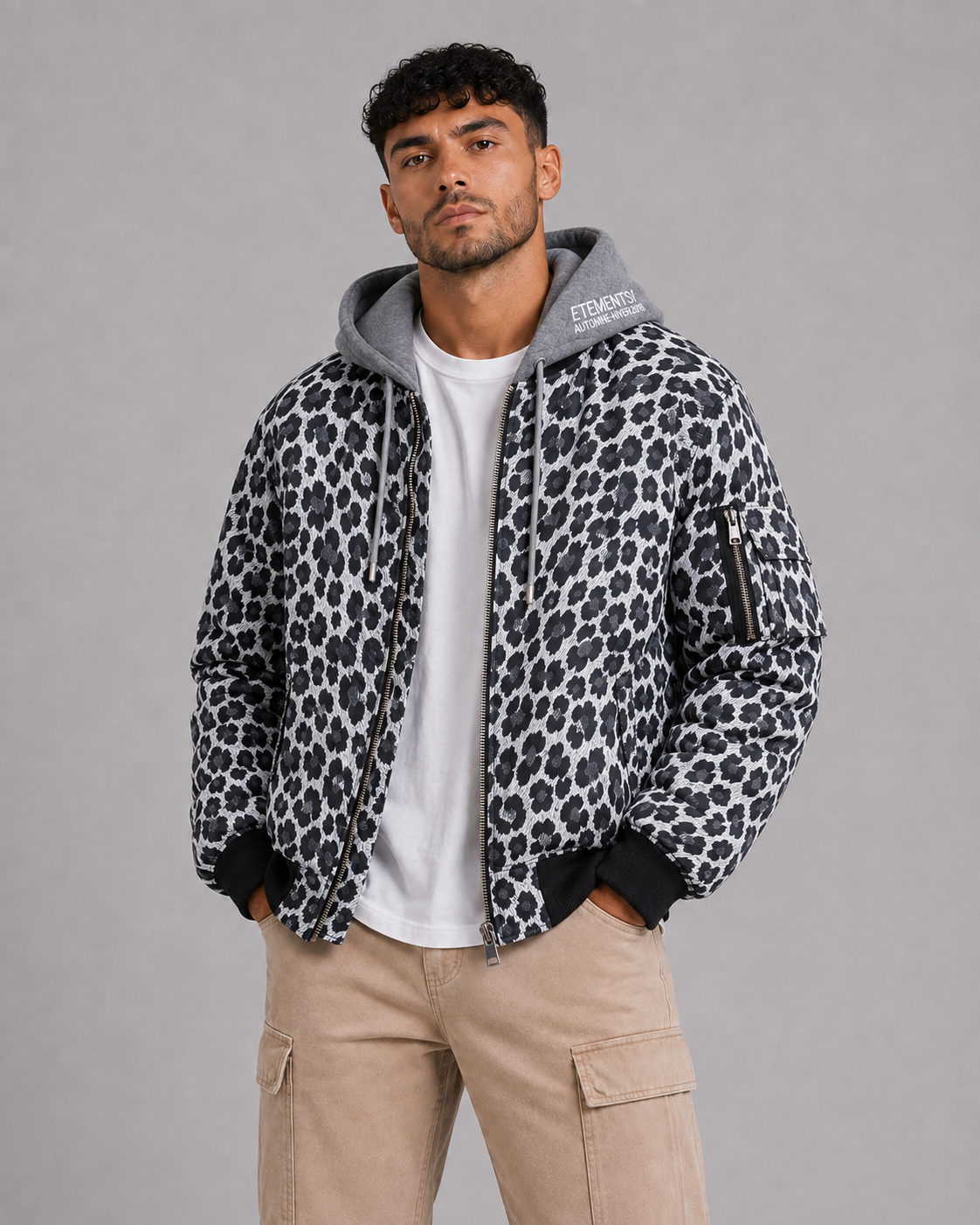 Leopard Print Stand Collar Jacket