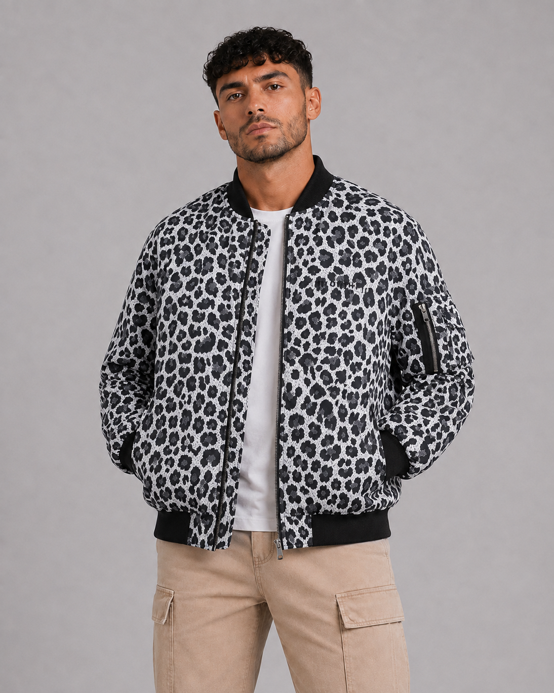 Leopard Print Stand Collar Jacket