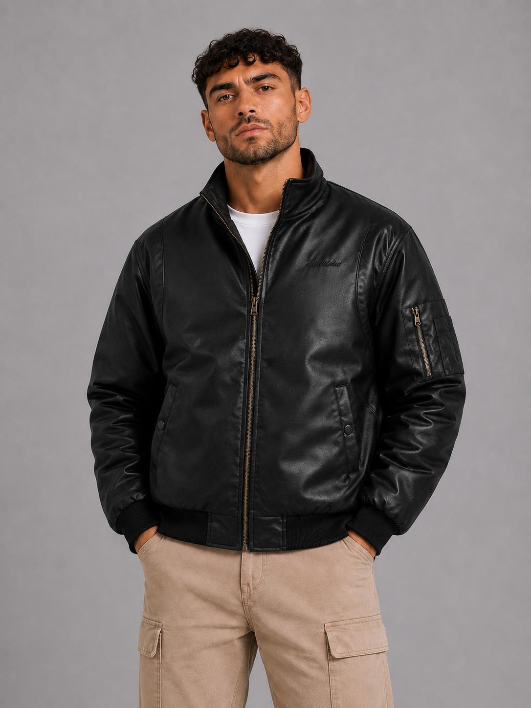 PU Stand Collar Jacket