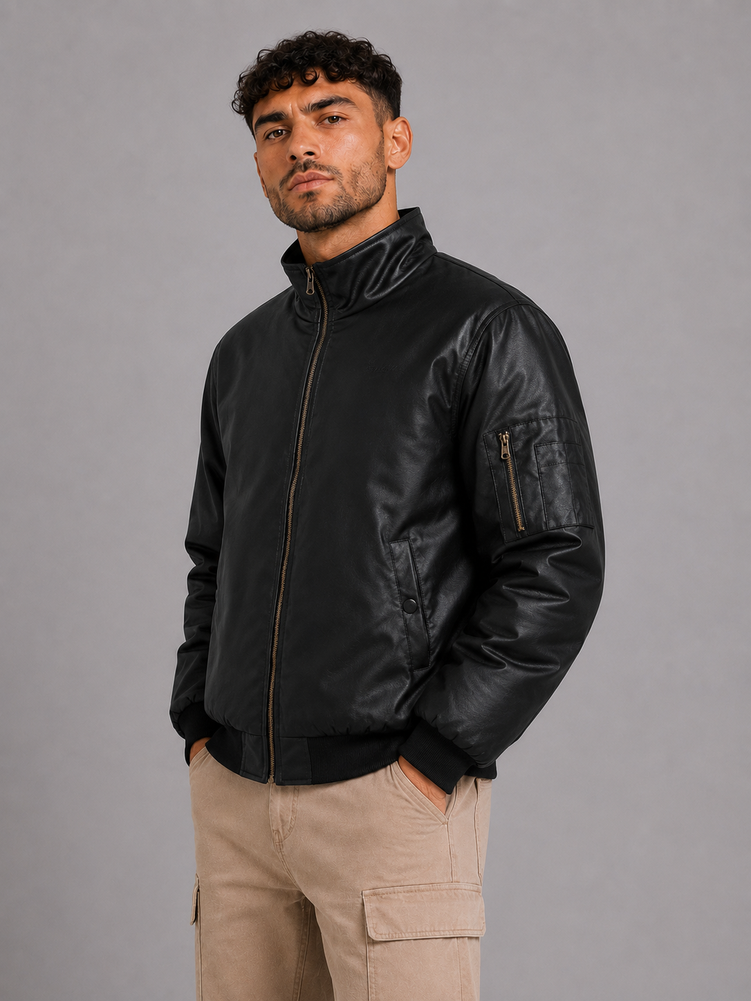 PU Stand Collar Jacket