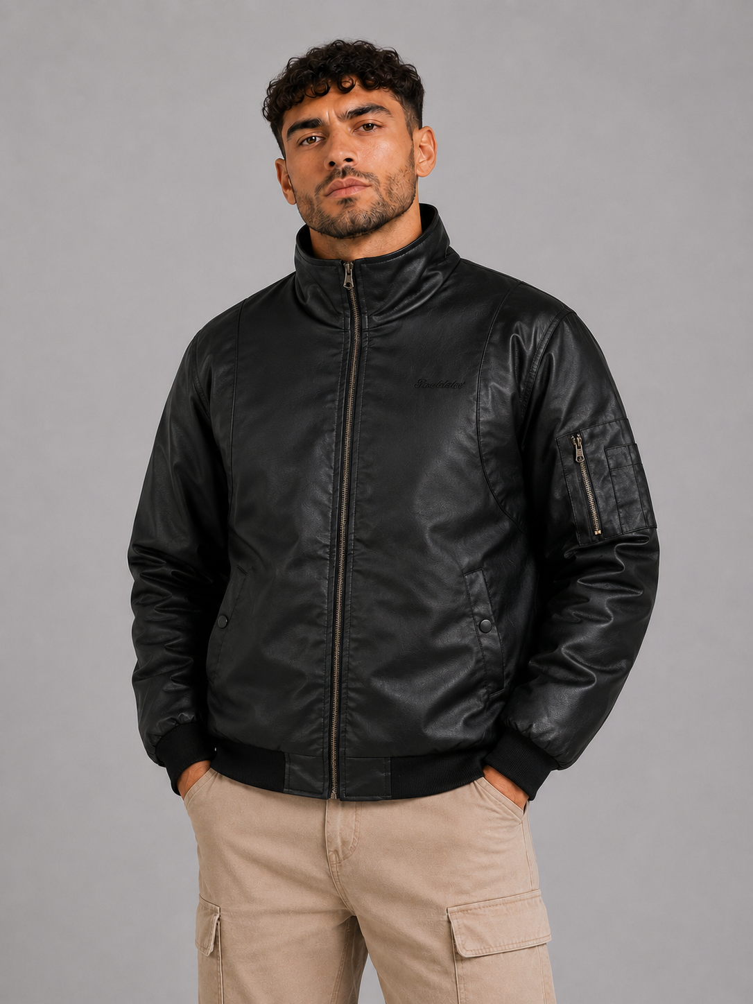 PU Stand Collar Jacket