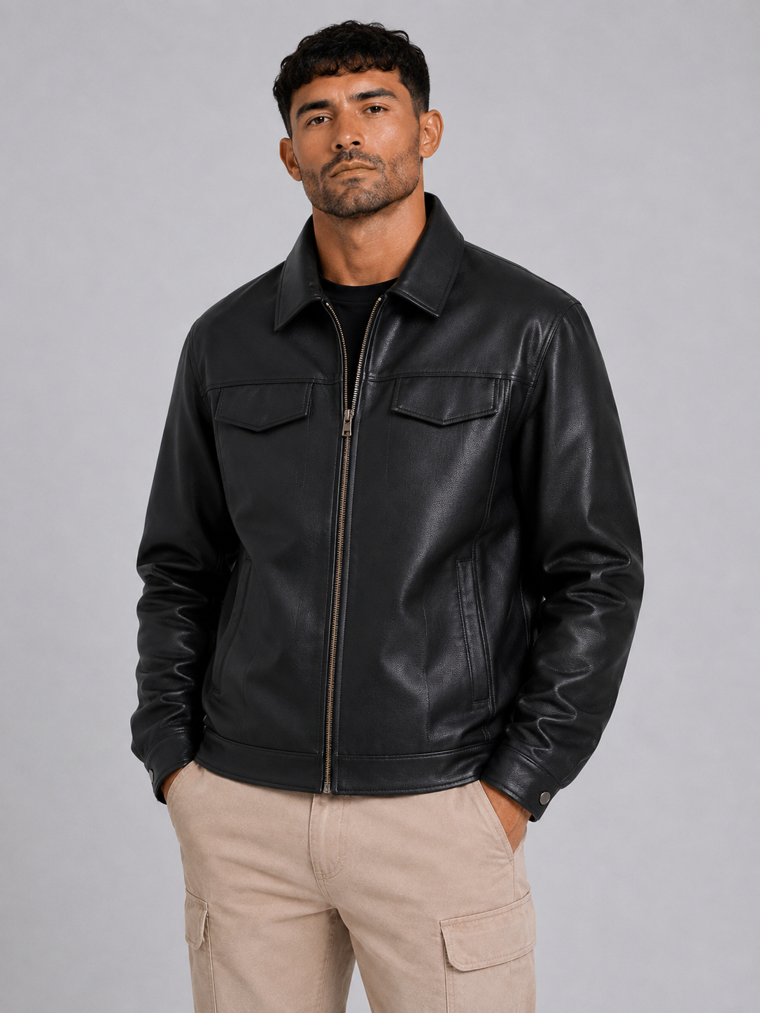 Fitted PU Lapel Jacket