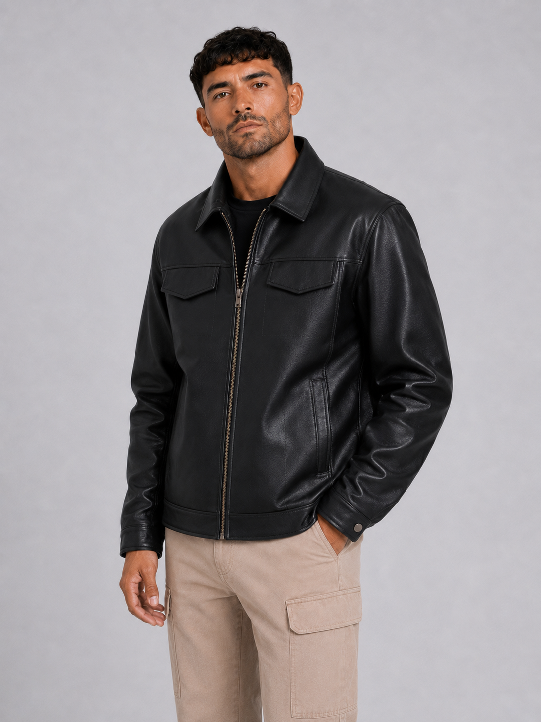 Fitted PU Lapel Jacket