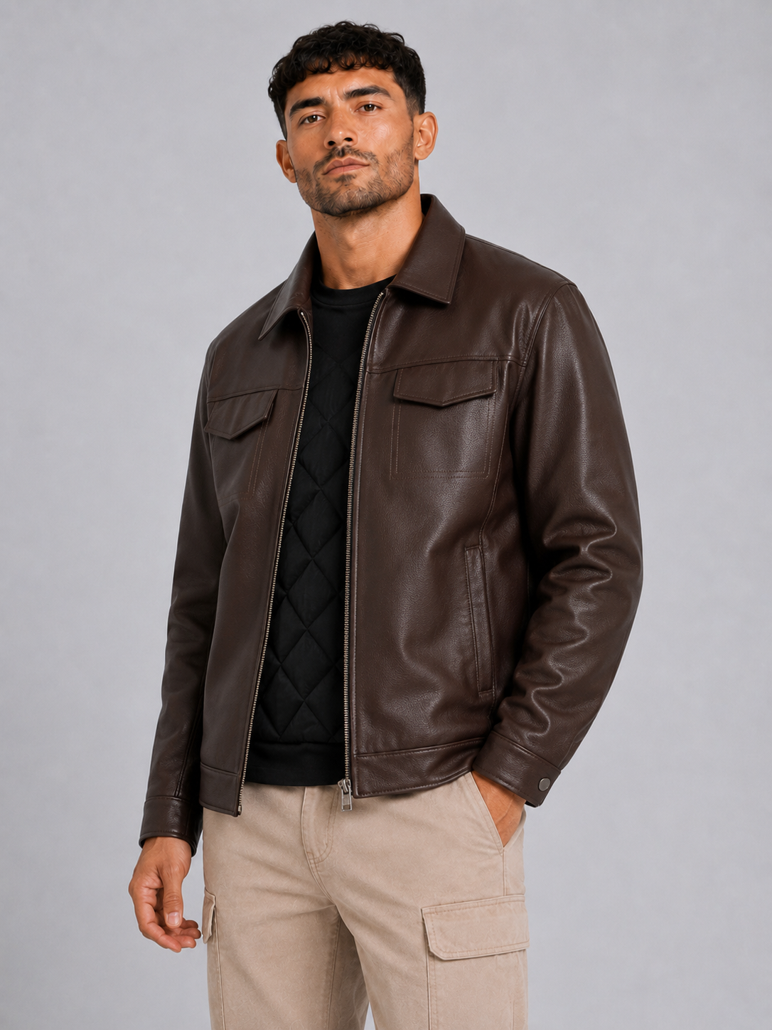 Fitted PU Lapel Jacket