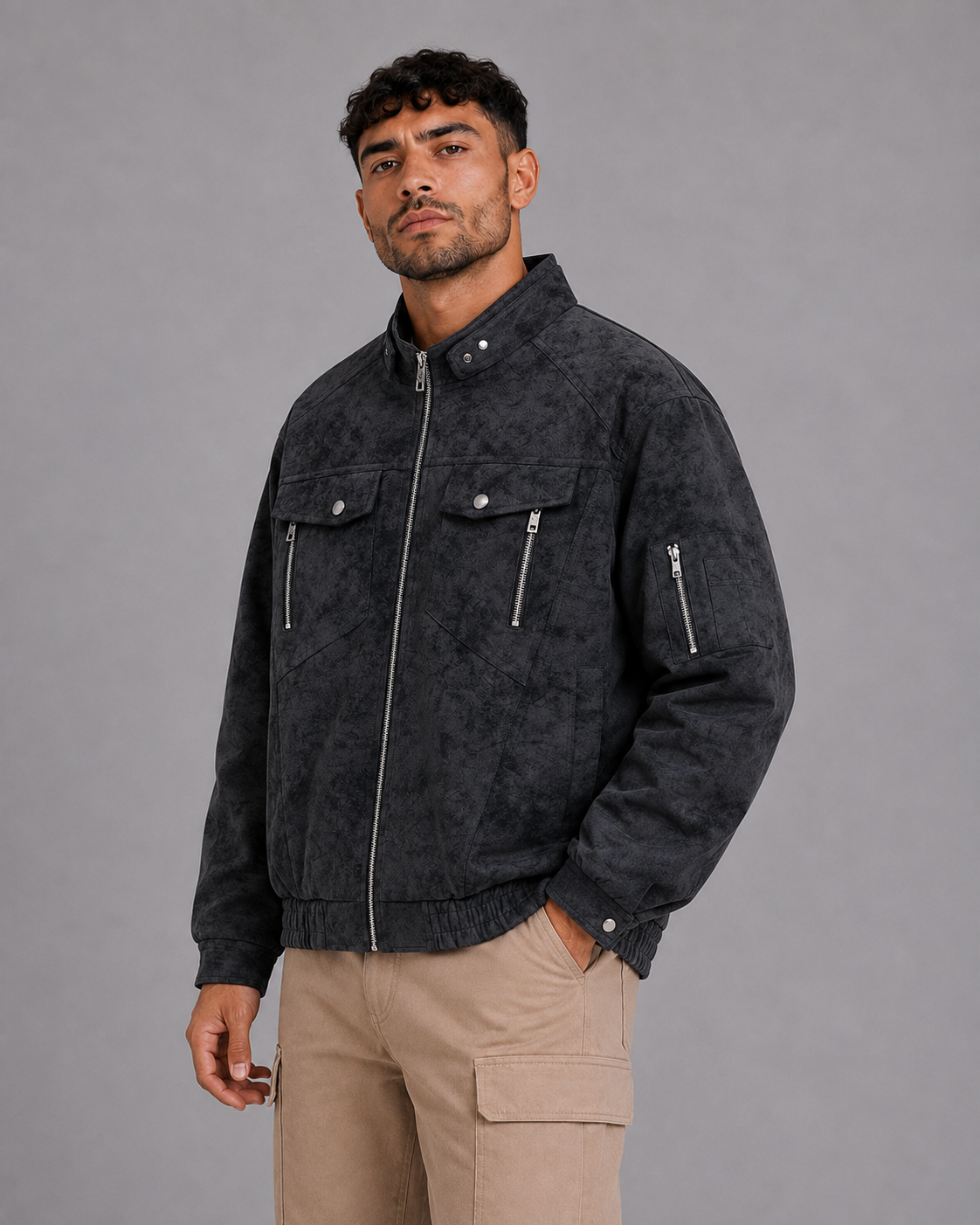 Black PU Lapel Jacket