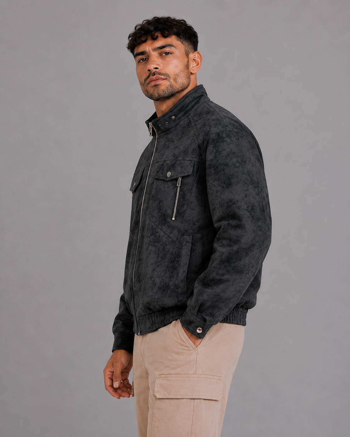 Black PU Lapel Jacket