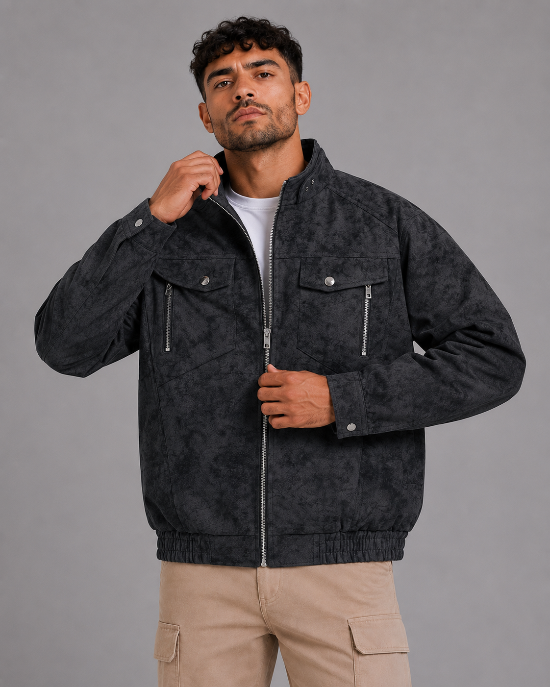 Black PU Lapel Jacket