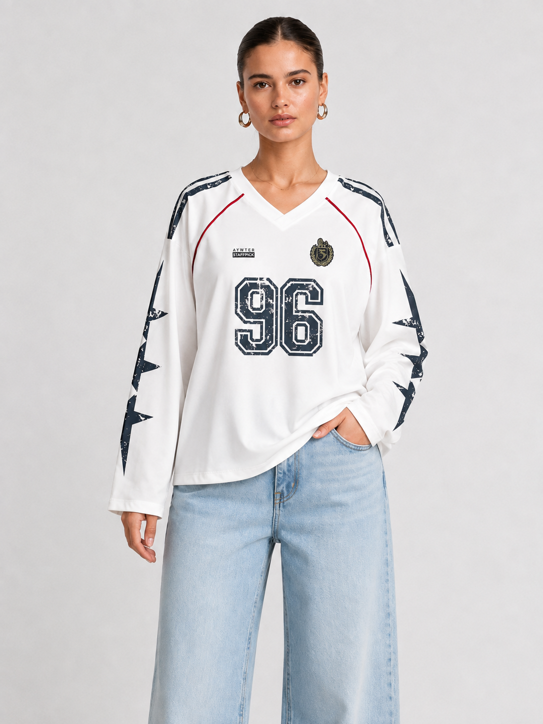 Printed V-Neck Pullover Sweatshirt