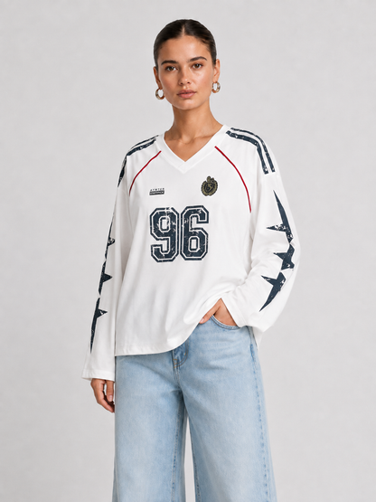 Printed V-Neck Pullover Sweatshirt