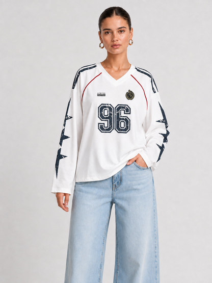 Printed V-Neck Pullover Sweatshirt