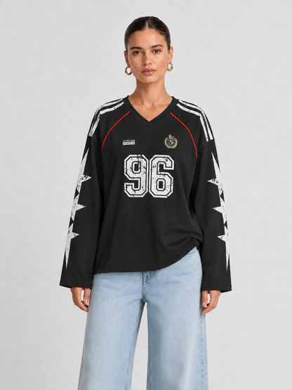Printed V-Neck Pullover Sweatshirt