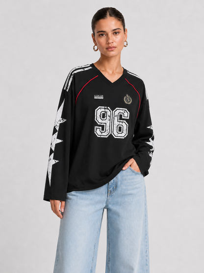 Printed V-Neck Pullover Sweatshirt