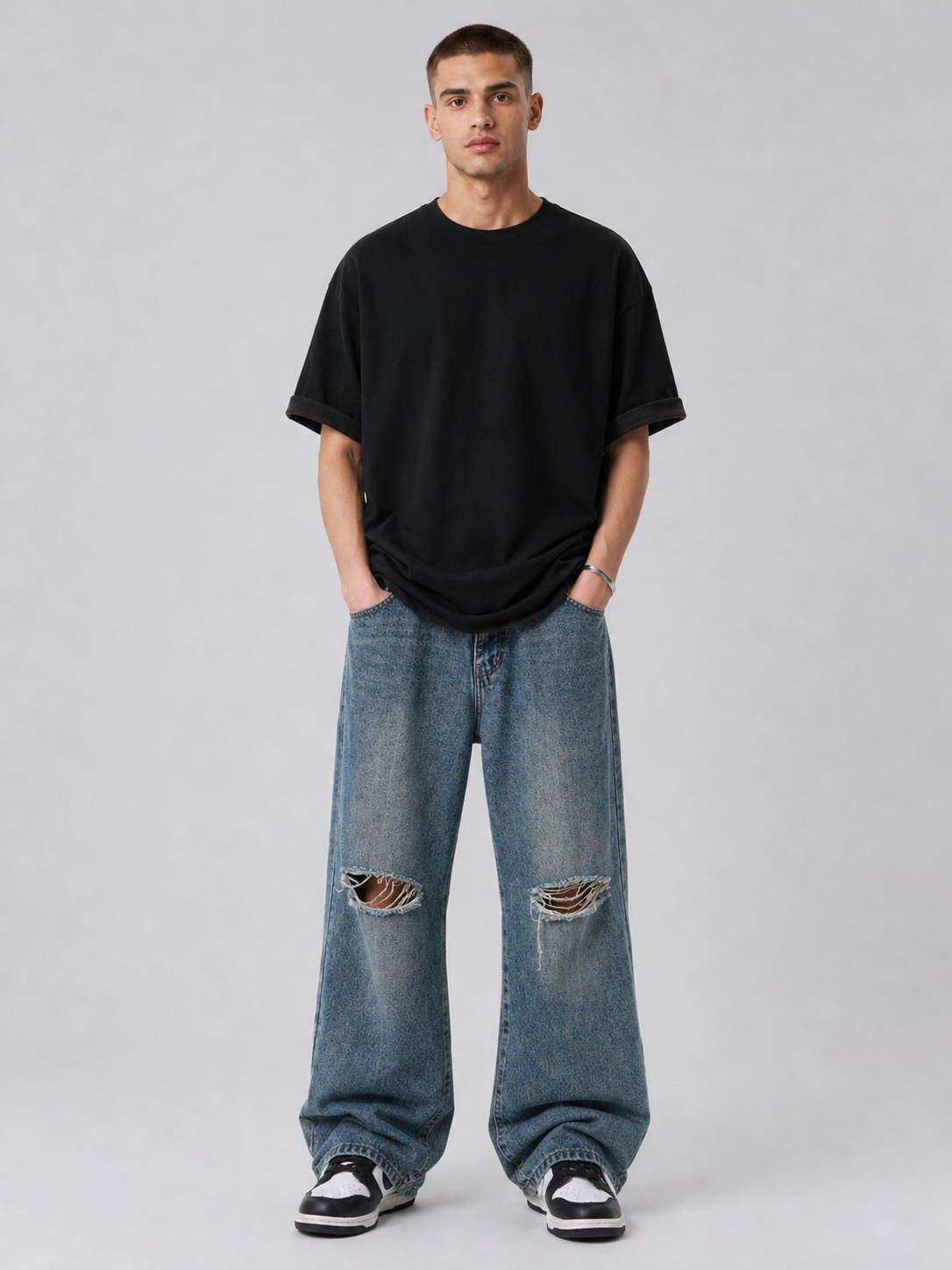 Blue Double-Waist Skateboard Pants