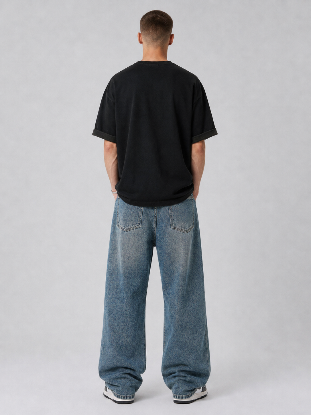 Blue Double-Waist Skateboard Pants