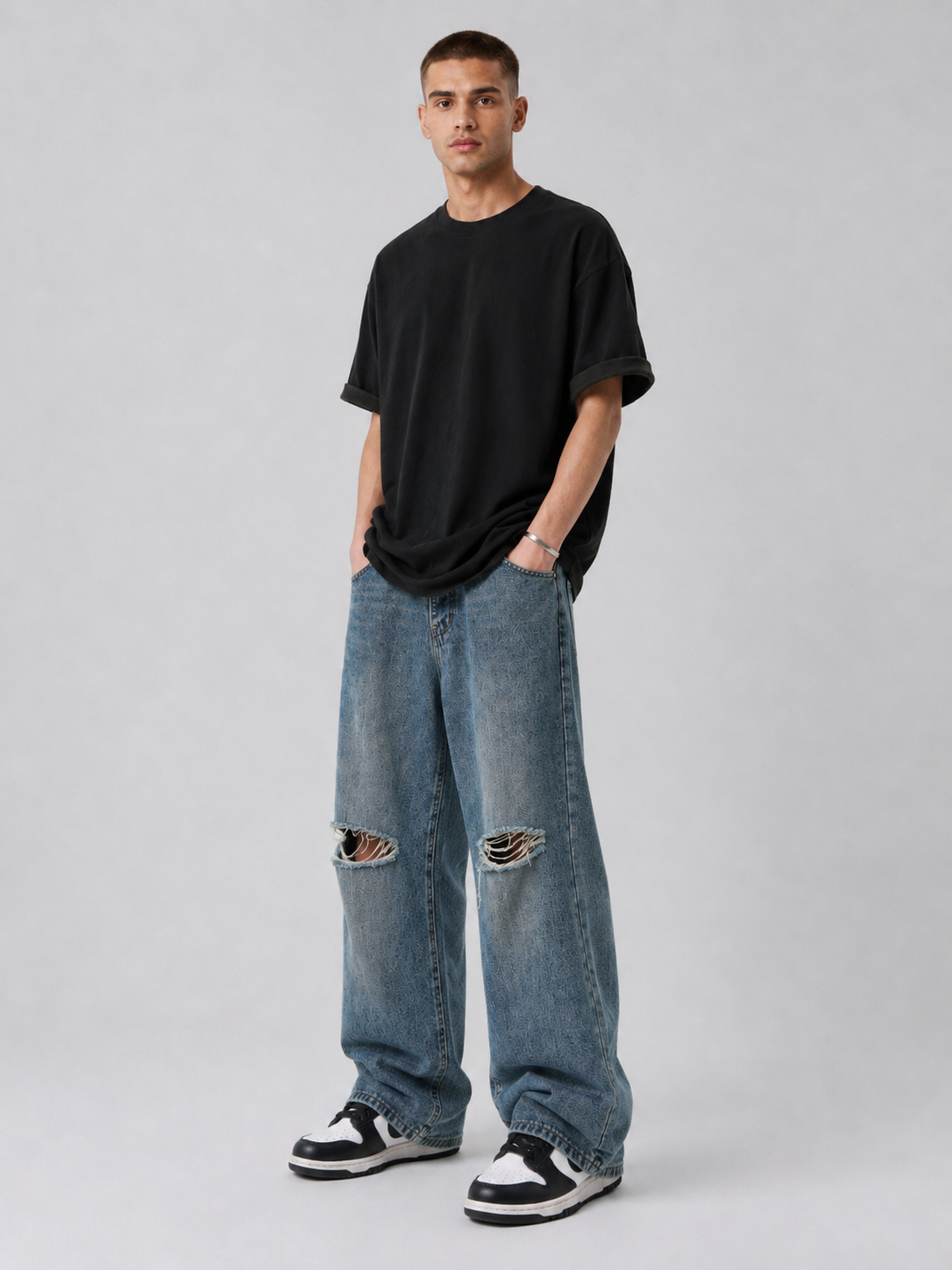Blue Double-Waist Skateboard Pants