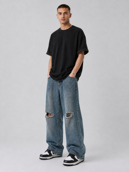 Blue Double-Waist Skateboard Pants