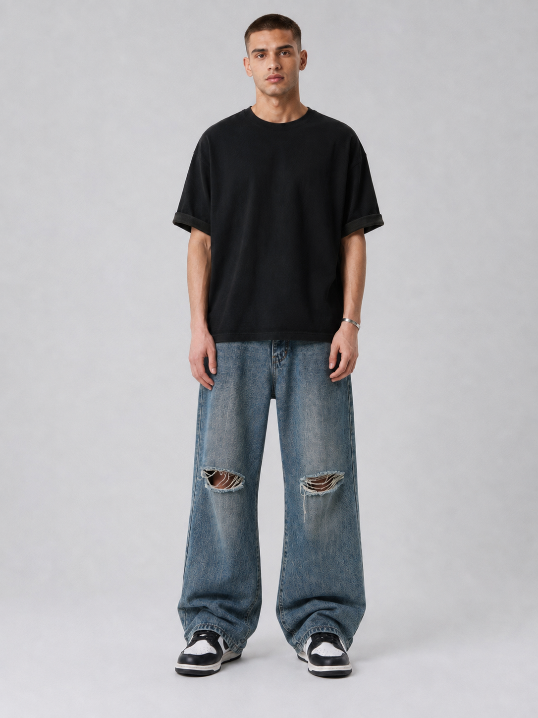 Blue Double-Waist Skateboard Pants