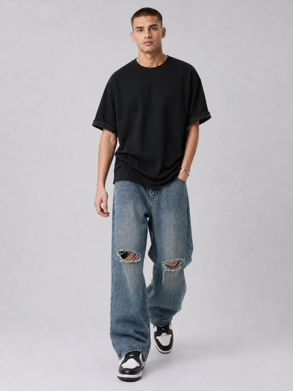 Blue Double-Waist Skateboard Pants