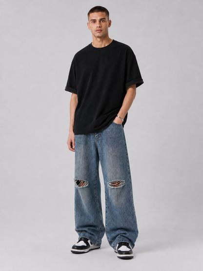 Blue Double-Waist Skateboard Pants