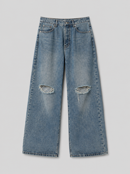 Blue Double-Waist Skateboard Pants