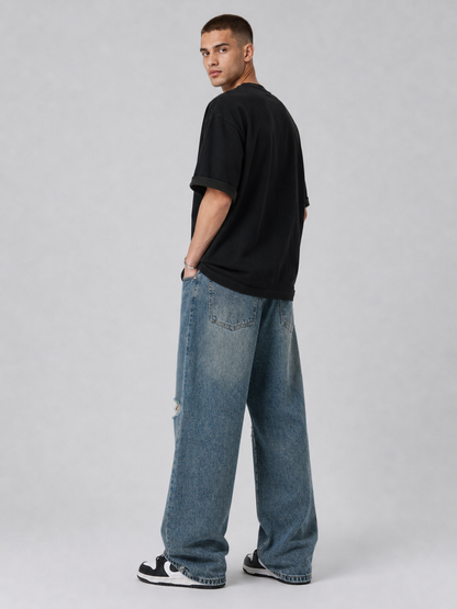 Blue Double-Waist Skateboard Pants