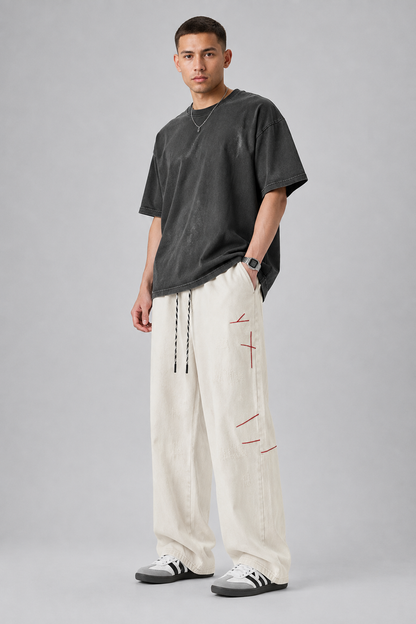 Distressed Straight-Leg Denim Jeans