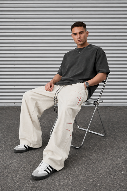 Distressed Straight-Leg Denim Jeans