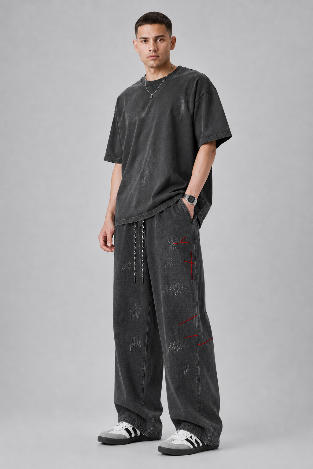 Distressed Straight-Leg Denim Jeans