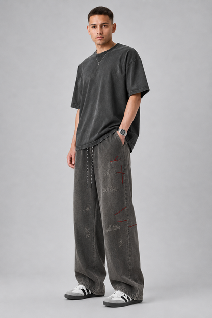 Distressed Straight-Leg Denim Jeans