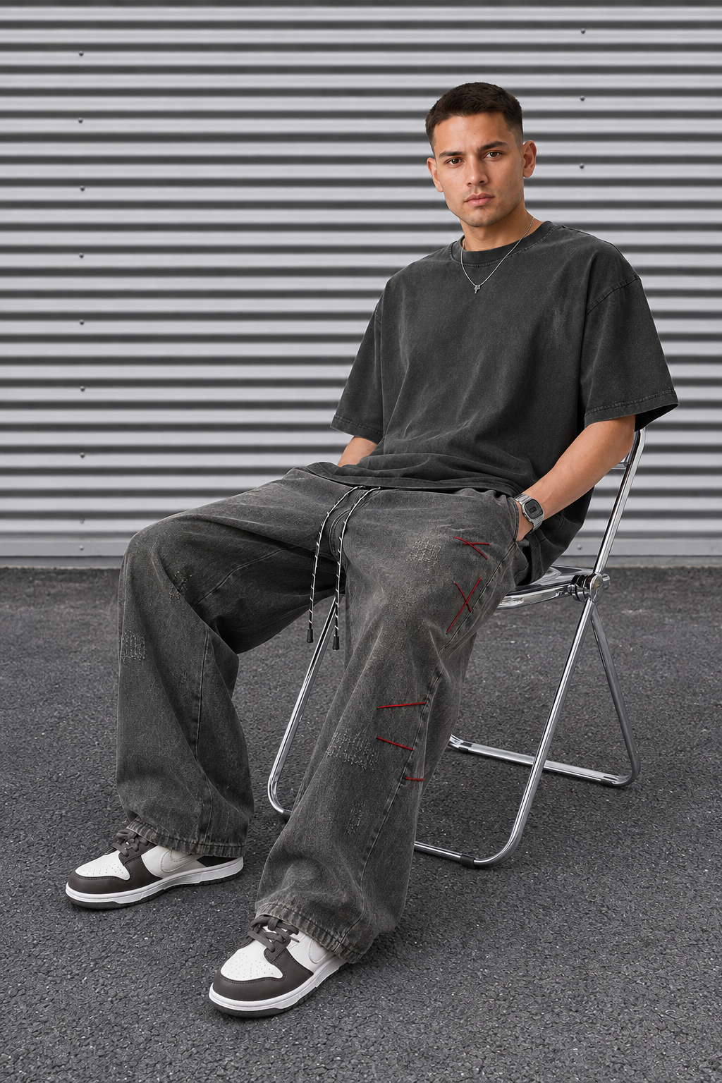 Distressed Straight-Leg Denim Jeans