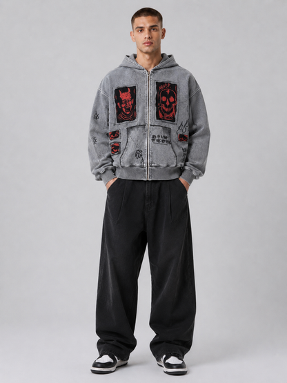 Printed Hooded Zipper Sweatshirt