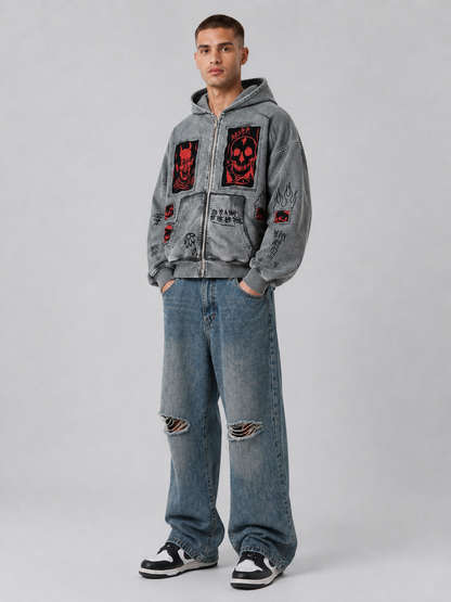 Printed Hooded Zipper Sweatshirt