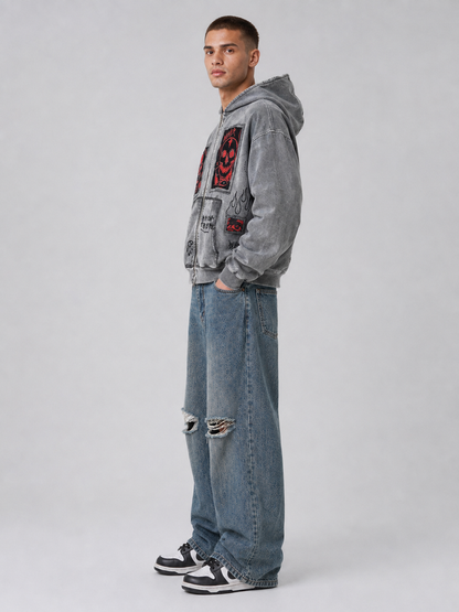 Printed Hooded Zipper Sweatshirt