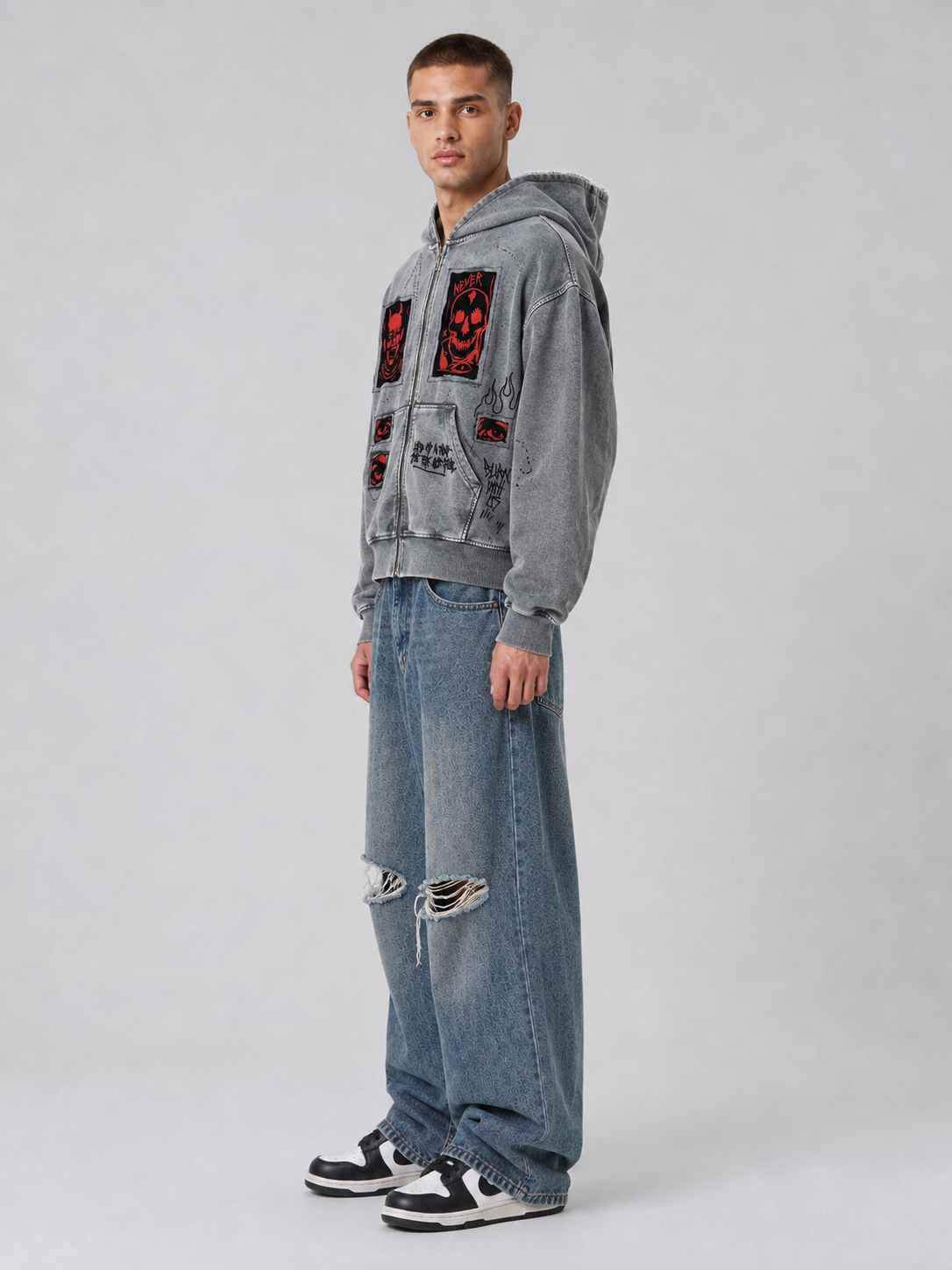 Printed Hooded Zipper Sweatshirt
