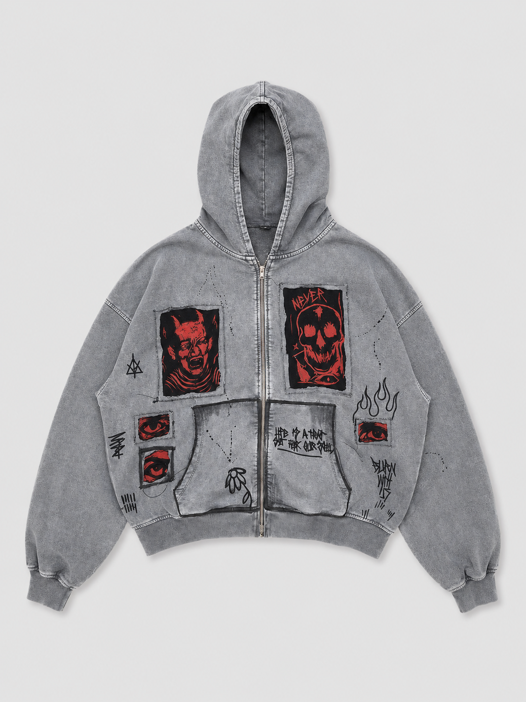 Printed Hooded Zipper Sweatshirt