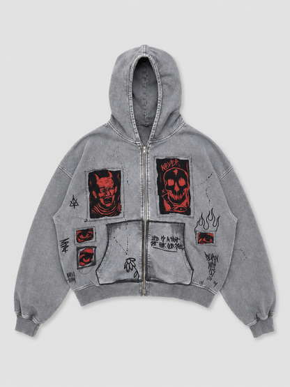Printed Hooded Zipper Sweatshirt