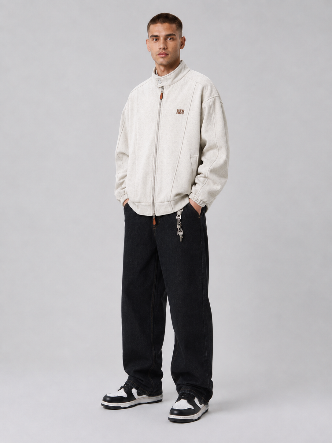 Loose-Fit Stand Collar Jacket