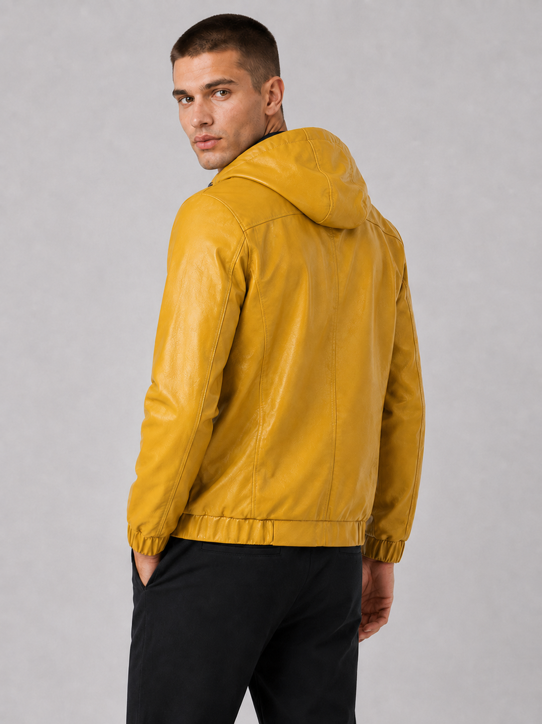 Hooded PU Leather Jacket