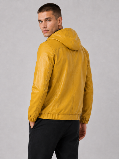 Hooded PU Leather Jacket