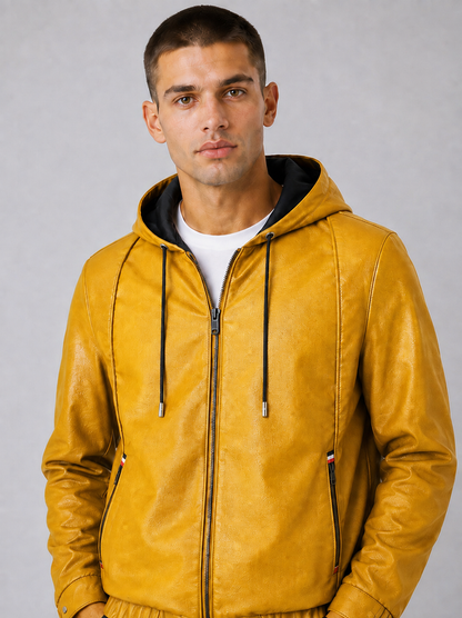 Hooded PU Leather Jacket