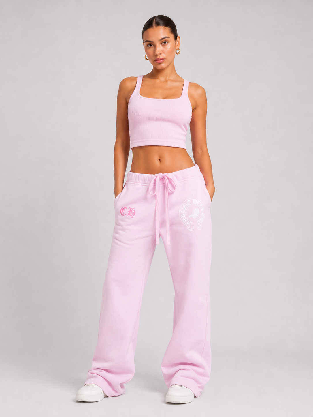 Pink Streetwear Sweatshirt & Loose Pants