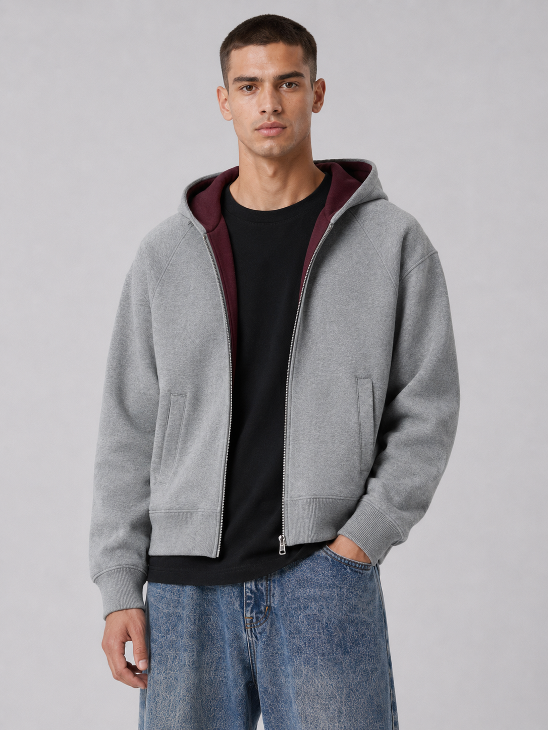 Loose Fit Hooded Zip-Up Jacket